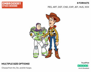 Woody, Buzz Lightyear - Disney's Toy Story - Embroidery Design in 3 sizes & 8 formats