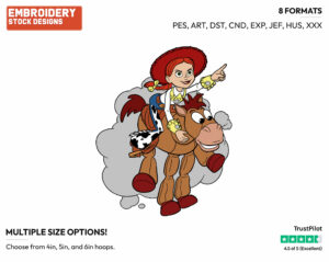 Jessie Riding Bullseye - Disney's Toy Story - Embroidery Design in 3 sizes & 8 formats