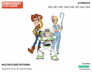 Woody, Buzz Lightyear, Bo Peep - Disney's Toy Story - Embroidery Design in 3 sizes & 8 formats