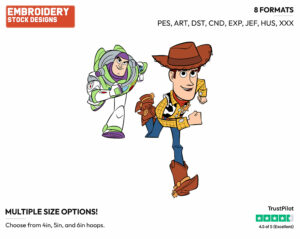 Buzz And Woody Running - Disney's Toy Story - Embroidery Design in 3 sizes & 8 formats