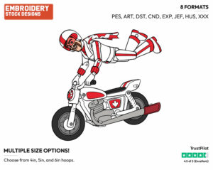 Duke Caboom On His Bike - Disney's Toy Story - Embroidery Design in 3 sizes & 8 formats