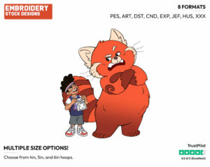 Mei Lee As A Panda With Tyler - Disney's Turning Red - Embroidery Design in 3 sizes & 8 formats