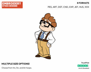 Young Carl - Disney's Up - Embroidery Design in 3 sizes & 8 formats