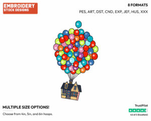 Up House With Balloons - Disney's Up - Embroidery Design in 3 sizes & 8 formats