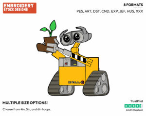Wall-E Holding A Boot With A Plant In It - Disney's WALL-E - Embroidery Design in 3 sizes & 8 formats