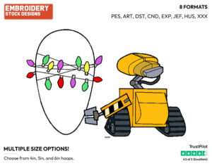 Wall-E, Eve Holding Hands, Christmas Lights - Disney's WALL-E - Embroidery Design in 3 sizes & 8 formats