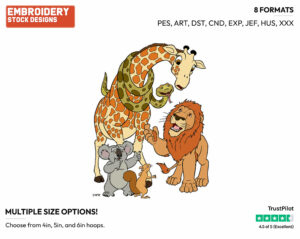 Bridget, Larry, Nigel, Samson, Benny - Disney's The Wild - Embroidery Design in 3 sizes & 8 formats