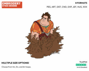 Wreck-It Ralph In Mud - Disney's Wreck-It Ralph - Embroidery Design in 3 sizes & 8 formats