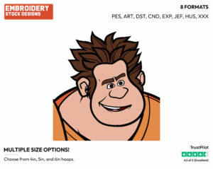 Wreck-It Ralph's Face - Disney's Wreck-It Ralph - Embroidery Design in 3 sizes & 8 formats