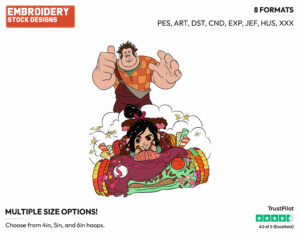 Wreck-It-Ralph, Vanellope In Her Kart - Disney's Wreck-It Ralph - Embroidery Design in 3 sizes & 8 formats