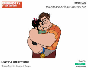 Wreck-It Ralph, Vanellope Hugging - Disney's Wreck-It Ralph - Embroidery Design in 3 sizes & 8 formats