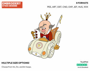 King Candy In Racing Kart - Disney's Wreck-It Ralph - Embroidery Design in 3 sizes & 8 formats