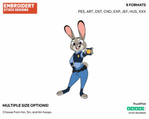 Judy Hopps Holding Badge - Disney's Zootopia - Embroidery Design in 3 sizes & 8 formats