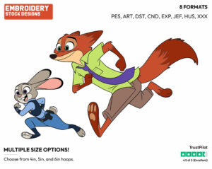Judy, Nick Running - Disney's Zootopia - Embroidery Design in 3 sizes & 8 formats