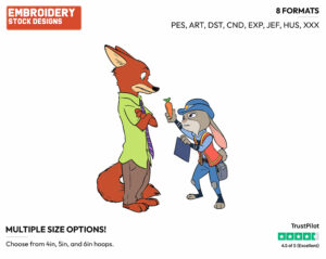 Judy Hopps, Nick Wilde - Disney's Zootopia - Embroidery Design in 3 sizes & 8 formats