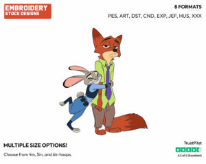Judy, Nick Hugging - Disney's Zootopia - Embroidery Design in 3 sizes & 8 formats