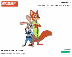 Judy Hopps, Nick Wilde - Disney's Zootopia - Embroidery Design in 3 sizes & 8 formats