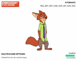 Nick Wilde - Disney's Zootopia - Embroidery Design in 3 sizes & 8 formats