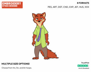 Nick Wilde - Disney's Zootopia - Embroidery Design in 3 sizes & 8 formats
