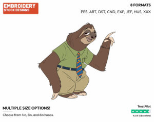 Flash The Sloth - Disney's Zootopia - Embroidery Design in 3 sizes & 8 formats