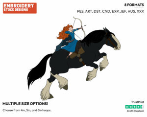 Merida Riding Angus - Archery - Sports - Disney Embroidery Design in 3 sizes & 8 formats