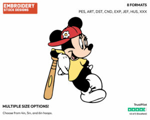 Leaning On Baseball Bat - Baseball - Sports - Disney Embroidery Design in 3 sizes & 8 formats