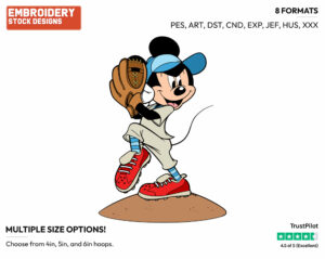 Mickey Mouse Playing Baseball - Baseball - Sports - Disney Embroidery Design in 3 sizes & 8 formats