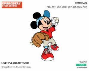 Mickey Mouse Playing Baseball - Baseball - Sports - Disney Embroidery Design in 3 sizes & 8 formats