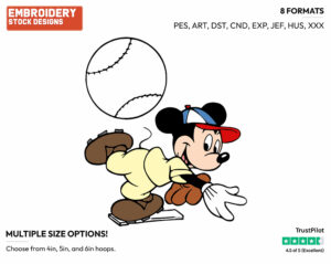 Mickey Mouse Pitching Ball, Playing Baseball - Baseball - Sports - Disney Embroidery Design in 3 sizes & 8 formats