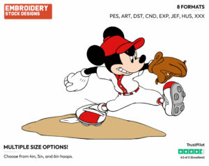 Mickey Mouse Pitching Ball, Playing Baseball - Baseball - Sports - Disney Embroidery Design in 3 sizes & 8 formats