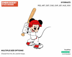 Mickey Mouse Holding Baseball Bat - Baseball - Sports - Disney Embroidery Design in 3 sizes & 8 formats