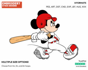 Mickey Mouse Swinging Baseball Bat - Baseball - Sports - Disney Embroidery Design in 3 sizes & 8 formats