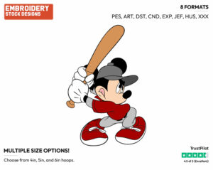Mickey Mouse - Baseball - Sports - Disney Embroidery Design in 3 sizes & 8 formats