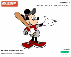 Mickey Mouse - Baseball - Sports - Disney Embroidery Design in 3 sizes & 8 formats