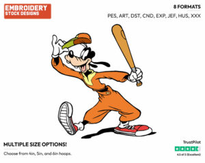 Goofy - Baseball - Sports - Disney Embroidery Design in 3 sizes & 8 formats