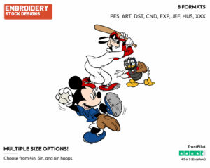 Mickey Mouse, Goofy, Donald Duck - Baseball - Sports - Disney Embroidery Design in 3 sizes & 8 formats