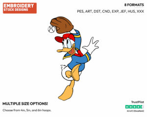 Donald Duck Catching A Baseball - Baseball - Sports - Disney Embroidery Design in 3 sizes & 8 formats