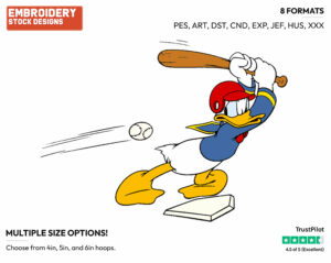 Donald Duck - Baseball - Sports - Disney Embroidery Design in 3 sizes & 8 formats