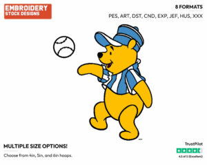 Winnie The Pooh - Baseball - Sports - Disney Embroidery Design in 3 sizes & 8 formats