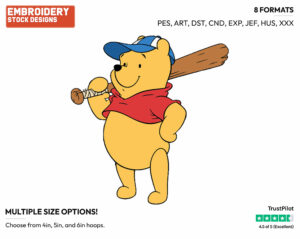 Winnie The Pooh - Baseball - Sports - Disney Embroidery Design in 3 sizes & 8 formats