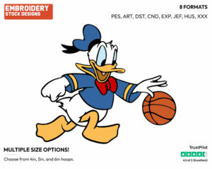 Donald Duck - Basketball - Sports - Disney Embroidery Design in 3 sizes & 8 formats