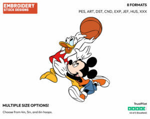 Mickey Mouse, Donald Duck - Basketball - Sports - Disney Embroidery Design in 3 sizes & 8 formats