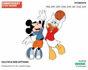 Mickey, Donald - Basketball - Sports - Disney Embroidery Design in 3 sizes & 8 formats