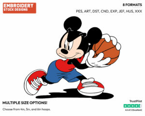 Mickey Mouse - Basketball - Sports - Disney Embroidery Design in 3 sizes & 8 formats