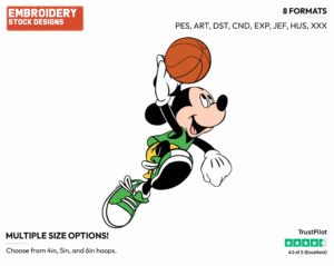 Mickey - Basketball - Sports - Disney Embroidery Design in 3 sizes & 8 formats