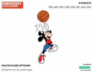 Mickey - Basketball - Sports - Disney Embroidery Design in 3 sizes & 8 formats