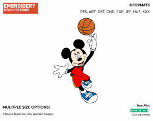 Mickey - Basketball - Sports - Disney Embroidery Design in 3 sizes & 8 formats