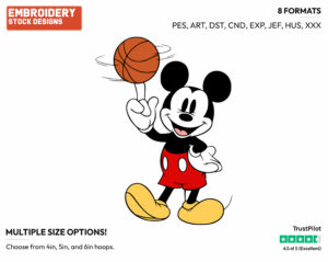 Classic Mickey Spinning A Basketball - Basketball - Sports - Disney Embroidery Design in 3 sizes & 8 formats