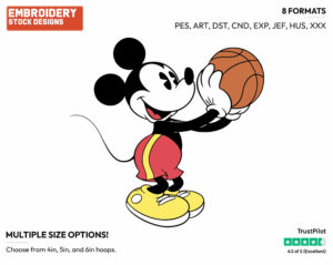 Mickey Playing Basketball - Basketball - Sports - Disney Embroidery Design in 3 sizes & 8 formats