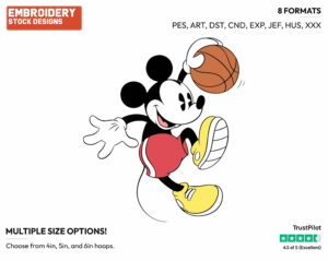 Classic Mickey - Basketball - Sports - Disney Embroidery Design in 3 sizes & 8 formats